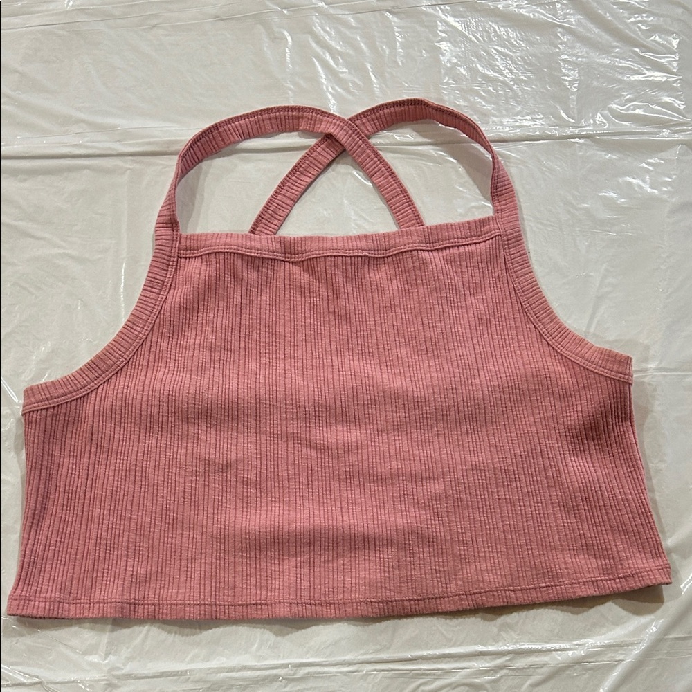American Eagle Outfitters Ribbed Rose Pink Cross-Back Crop Top